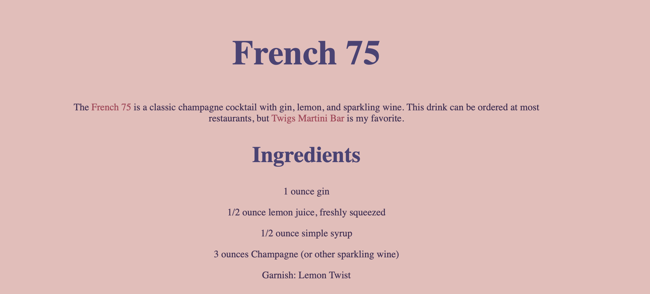 Screenshot of the recipe project